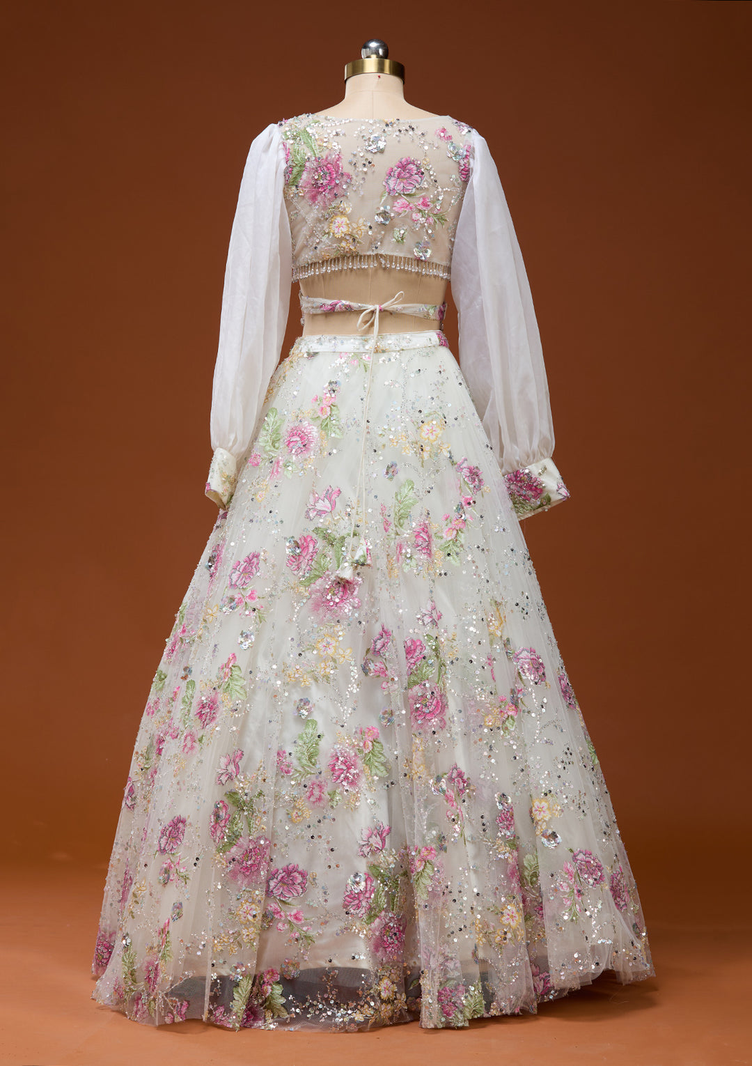 Off White Applique Imported Fabric Readymade Lehenga
