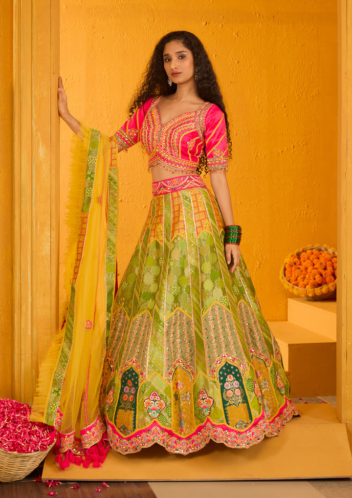 Parrot Green Zariwork Banarasi Readymade Lehenga