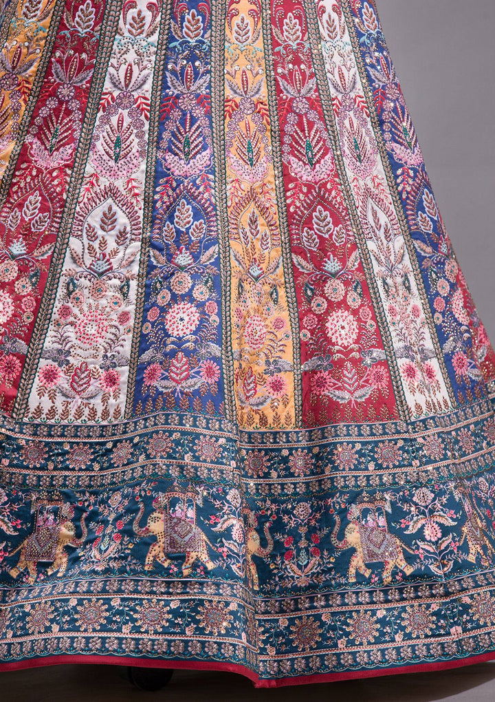 Navy Blue Swarovski Raw Silk Semi-stitched Lehenga
