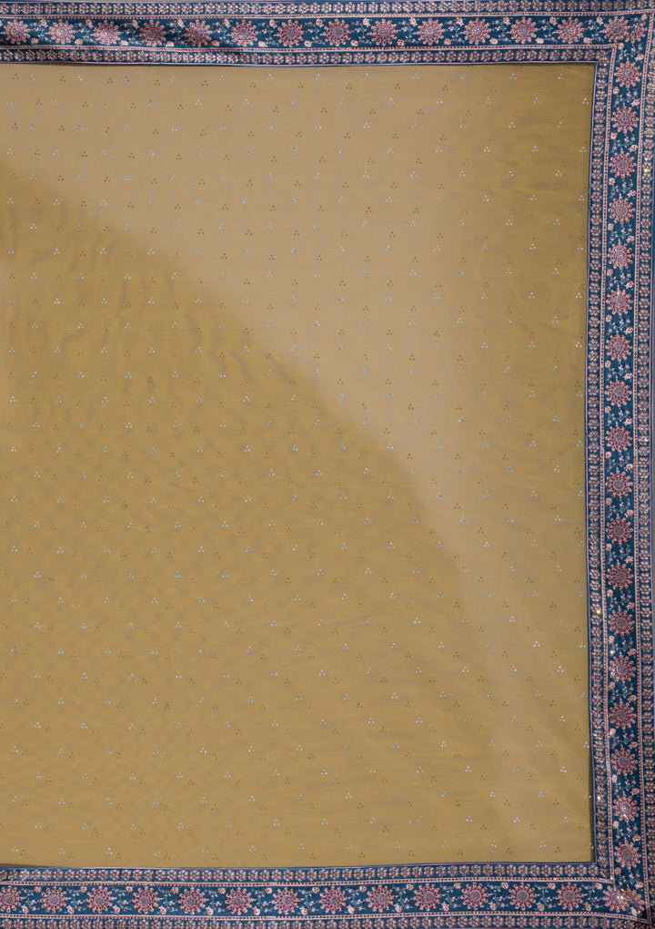Navy Blue Swarovski Raw Silk Semi-stitched Lehenga