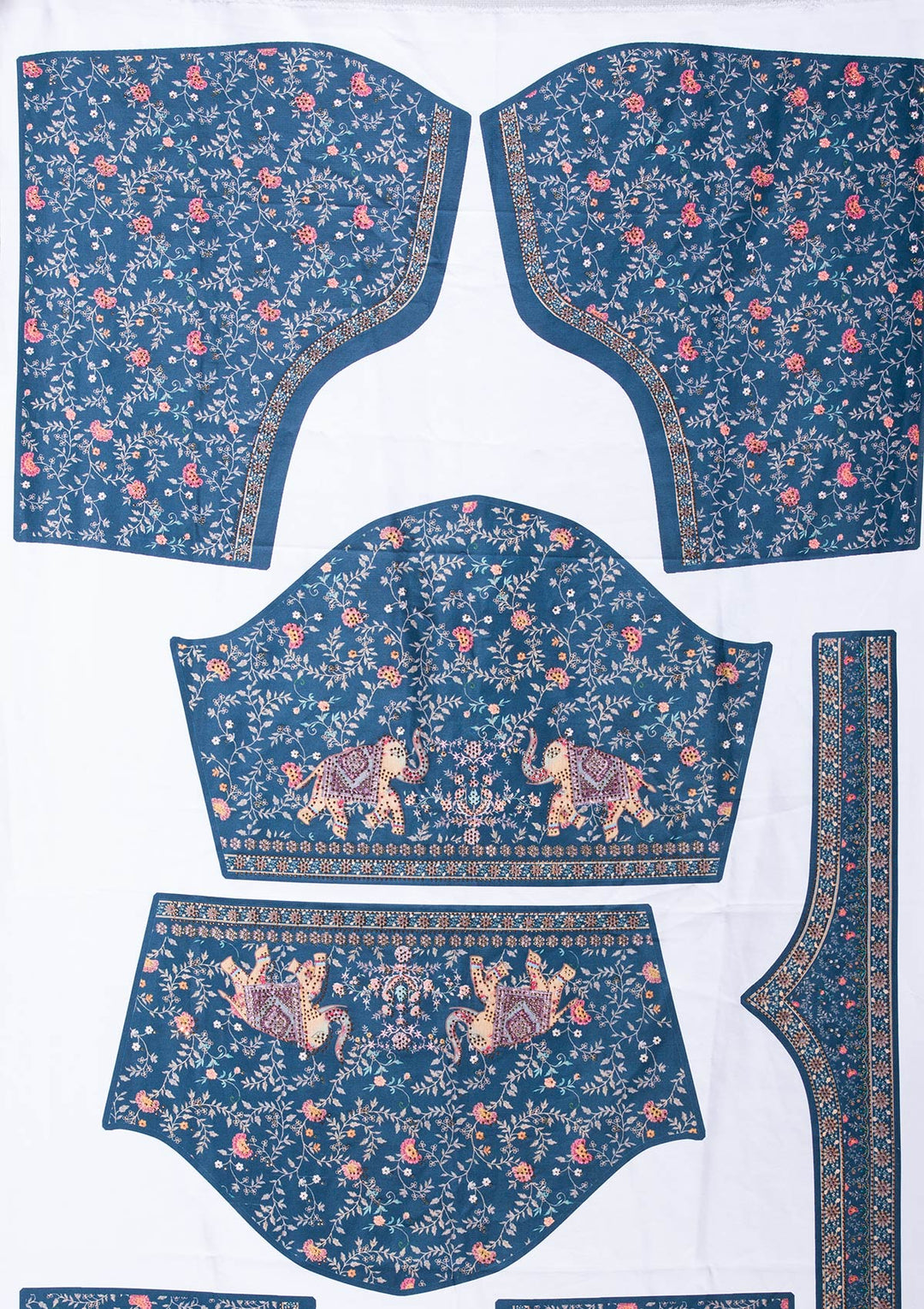 Navy Blue Swarovski Raw Silk Semi-stitched Lehenga