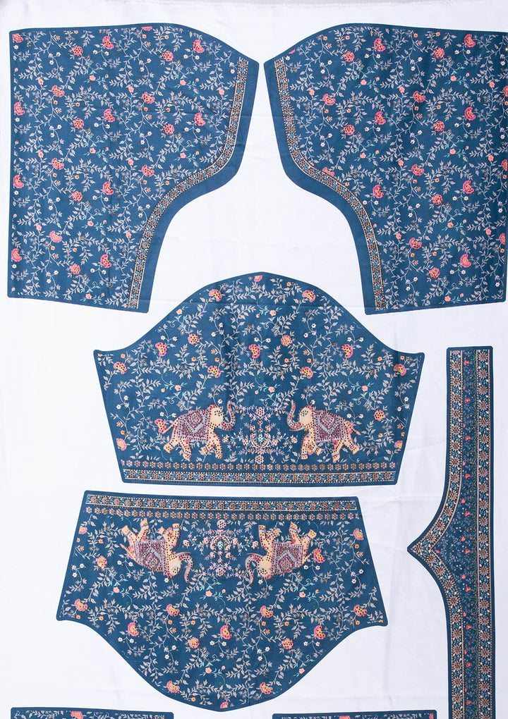 Navy Blue Swarovski Raw Silk Semi-stitched Lehenga