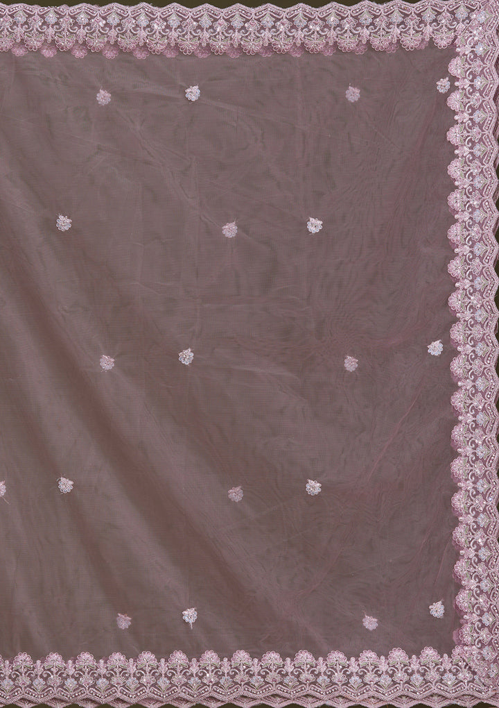 Lavender Zariwork Net Semi-Stitched Lehenga