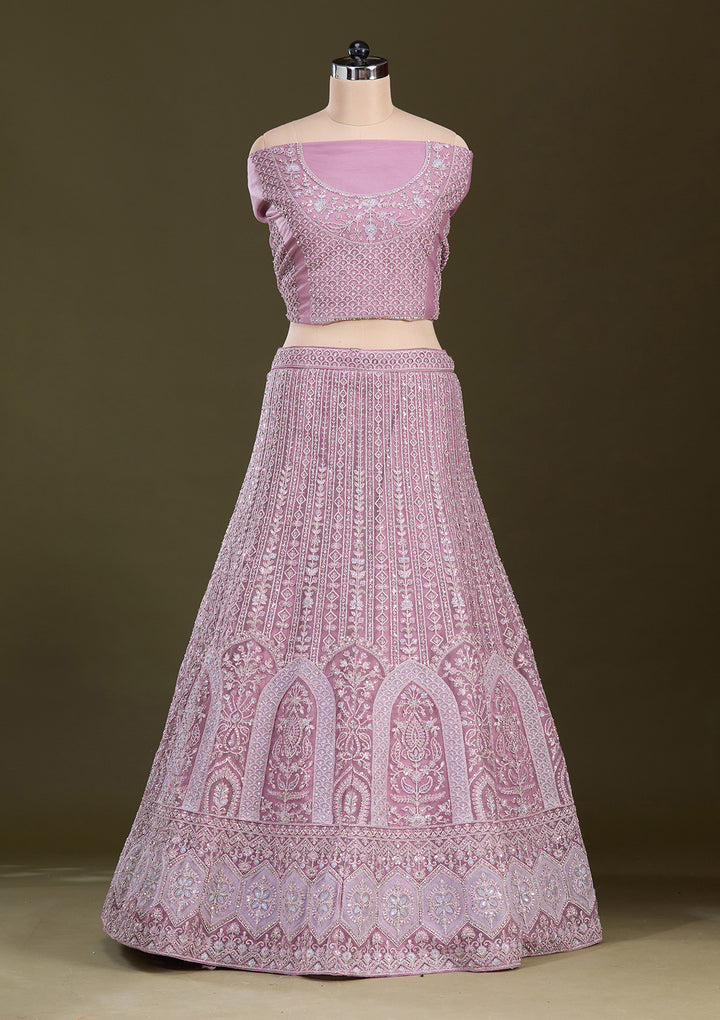 Lavender Zariwork Net Semi-Stitched Lehenga