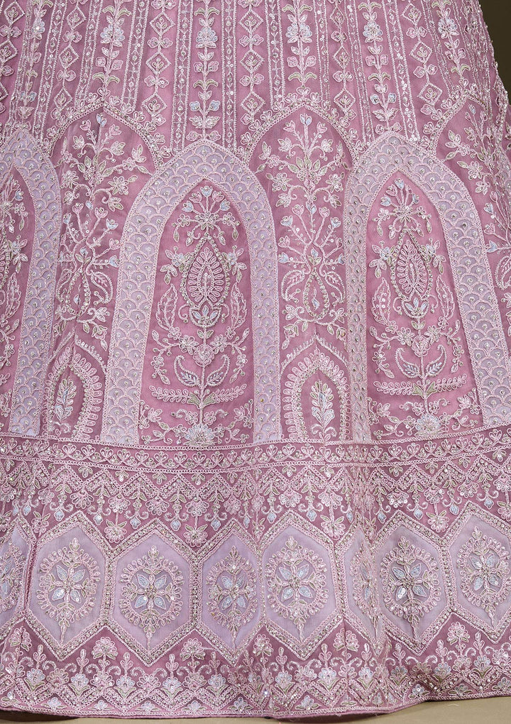 Lavender Zariwork Net Semi-Stitched Lehenga