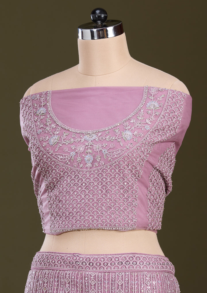 Lavender Zariwork Net Semi-Stitched Lehenga