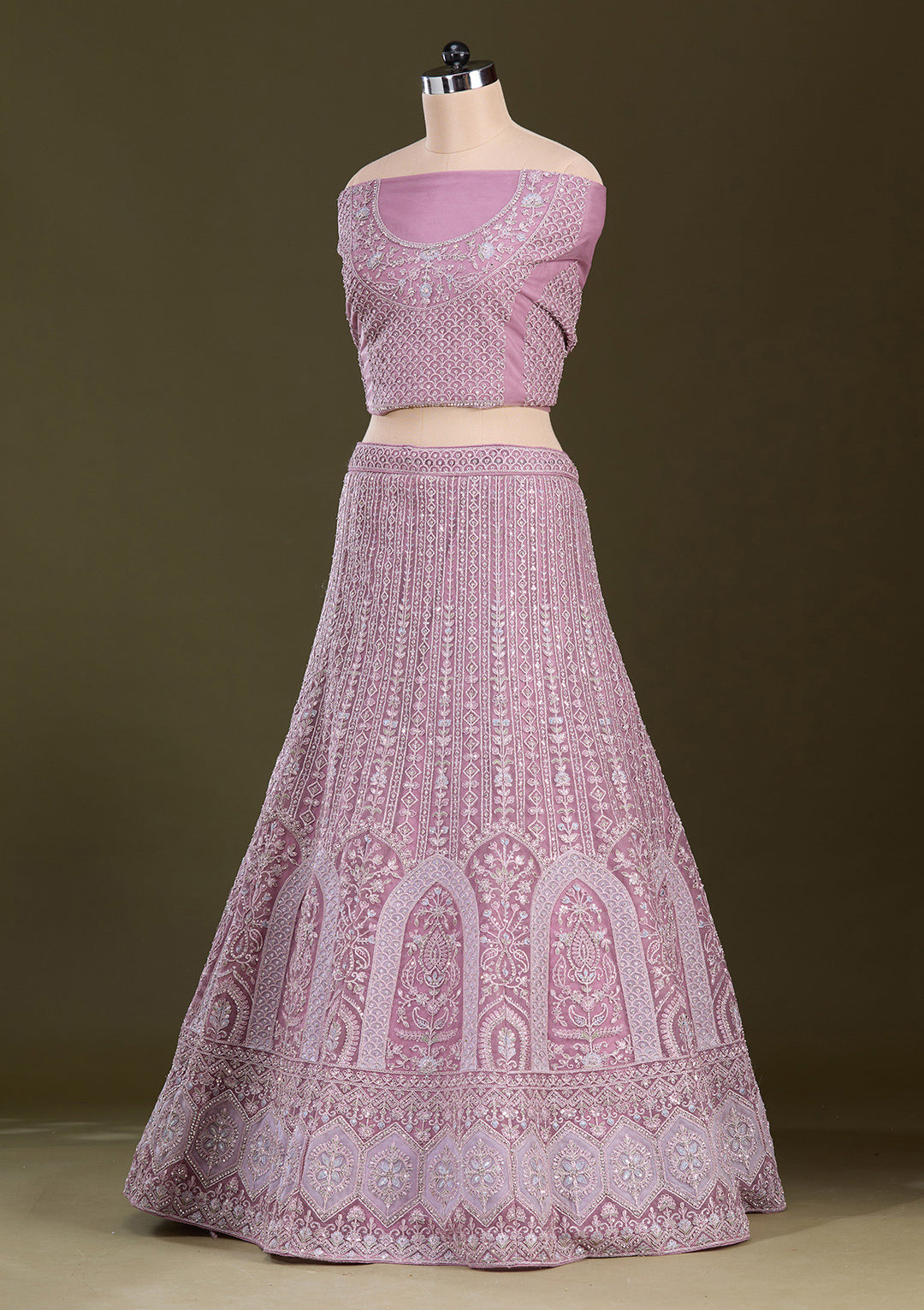 Lavender Zariwork Net Semi-Stitched Lehenga