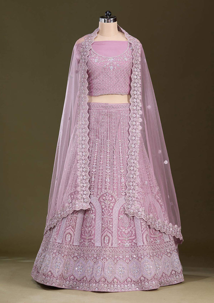 Lavender Zariwork Net Semi-Stitched Lehenga