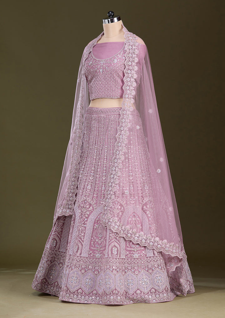 Lavender Zariwork Net Semi-Stitched Lehenga