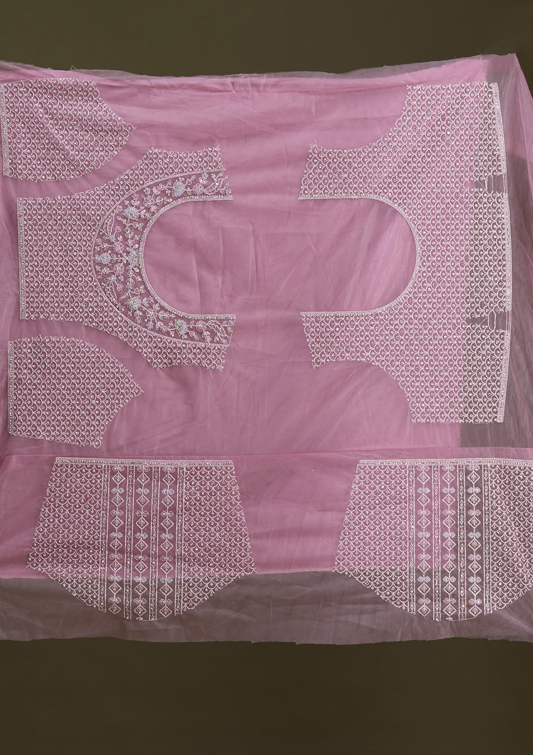 Lavender Zariwork Net Semi-Stitched Lehenga