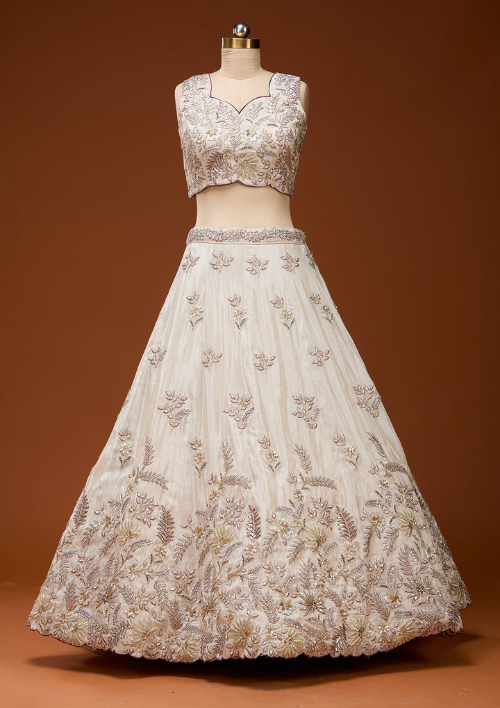 Cream Cording Semi Crepe Readymade Lehenga