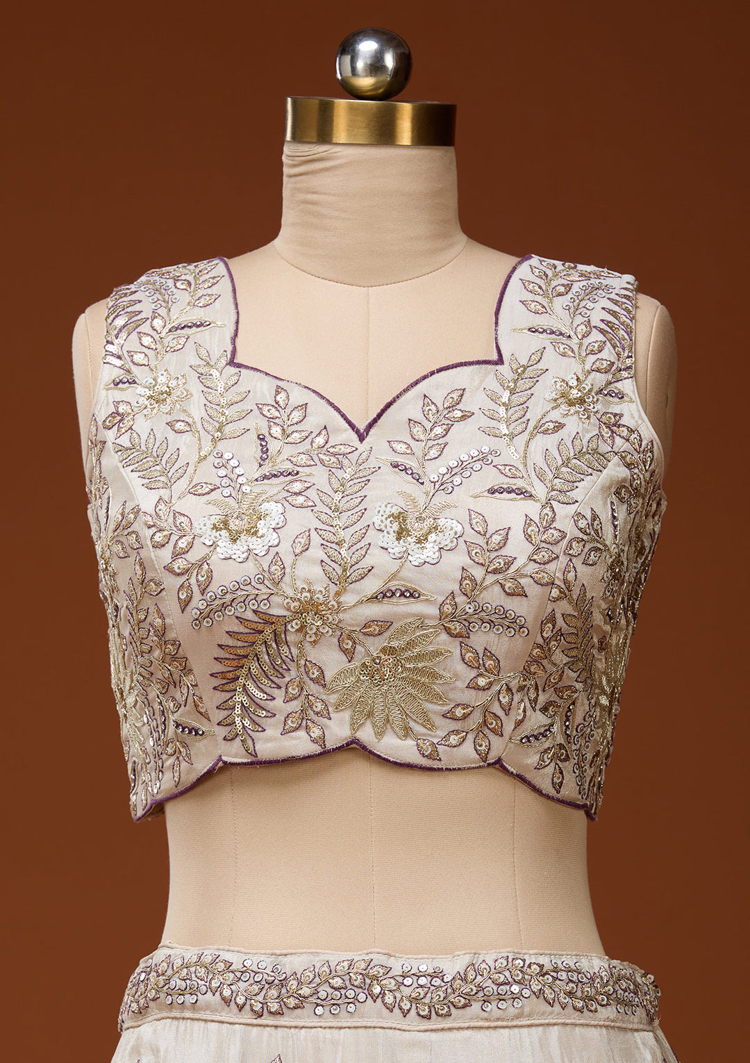 Cream Cording Semi Crepe Readymade Lehenga