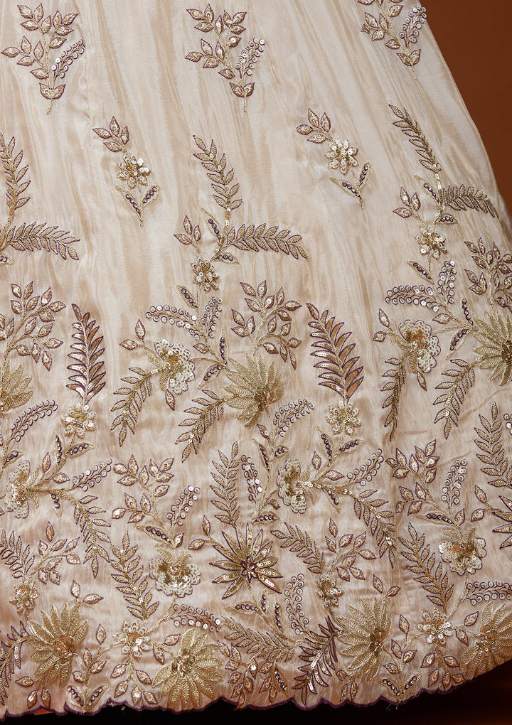Cream Cording Semi Crepe Readymade Lehenga