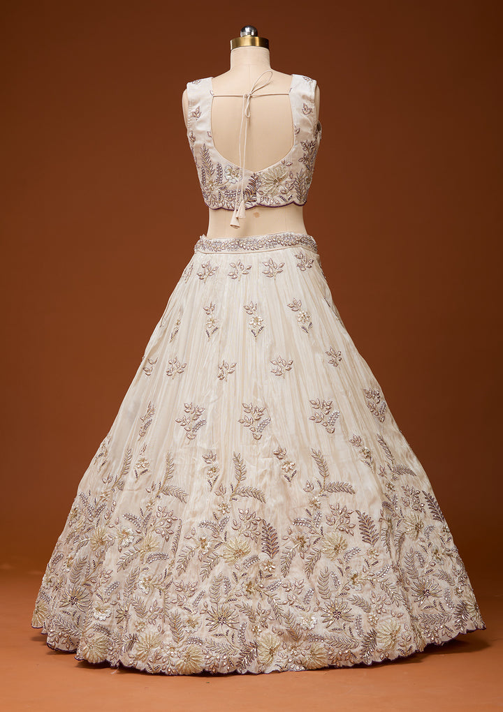 Cream Cording Semi Crepe Readymade Lehenga
