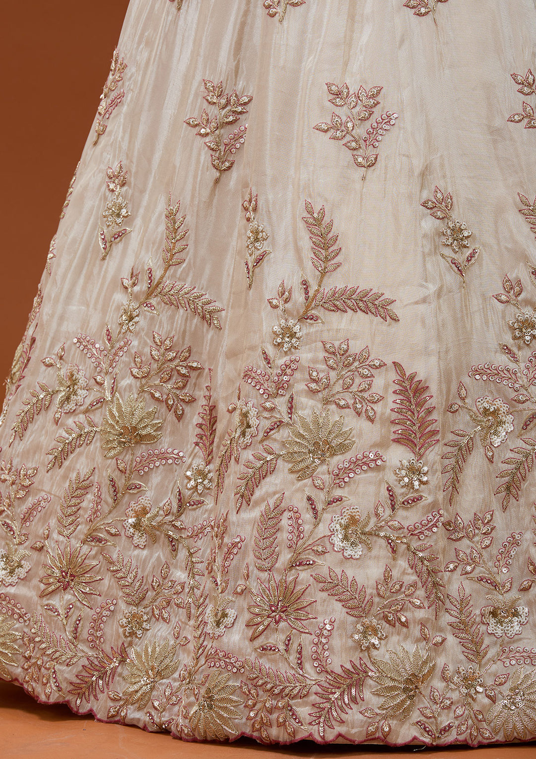 Cream Cording Semi Crepe Readymade Lehenga