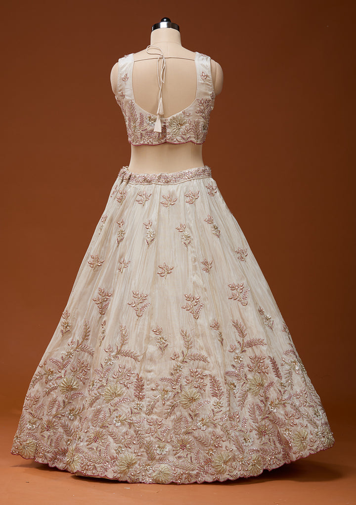 Cream Cording Semi Crepe Readymade Lehenga
