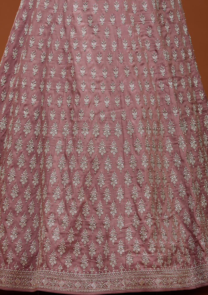 Brown Zariwork (Silver) Semi Crepe Readymade Lehenga