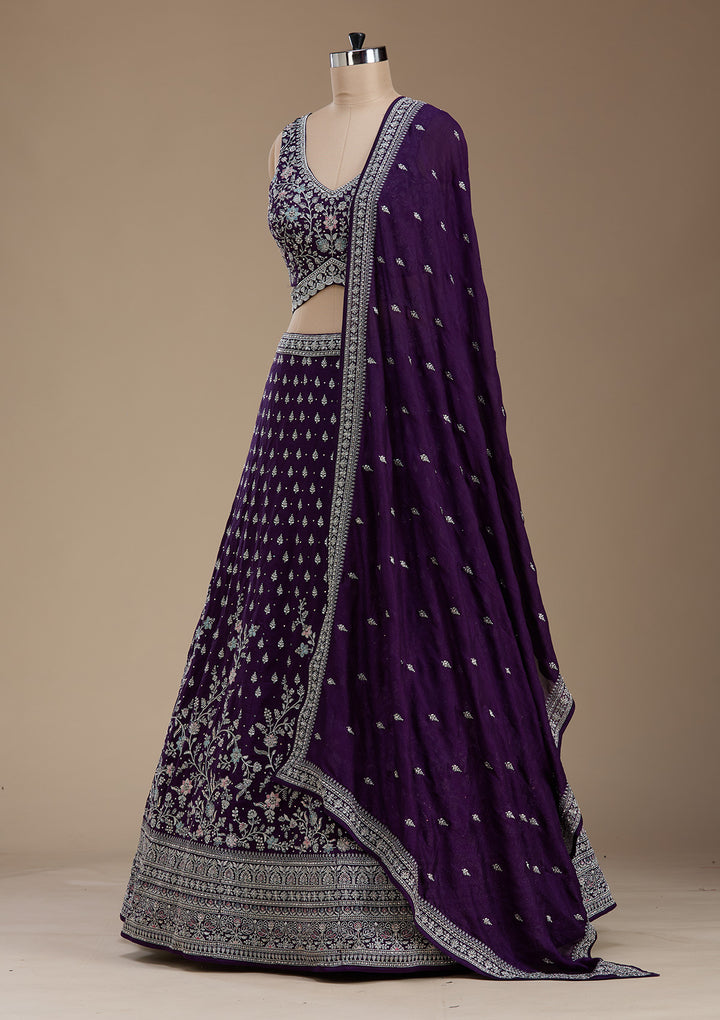 Purple Zariwork (Silver) Soft Raw Silk Readymade Lehenga