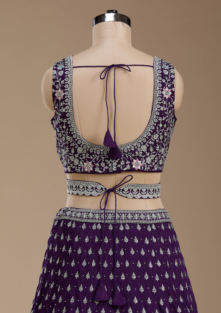 Purple Zariwork (Silver) Soft Raw Silk Readymade Lehenga