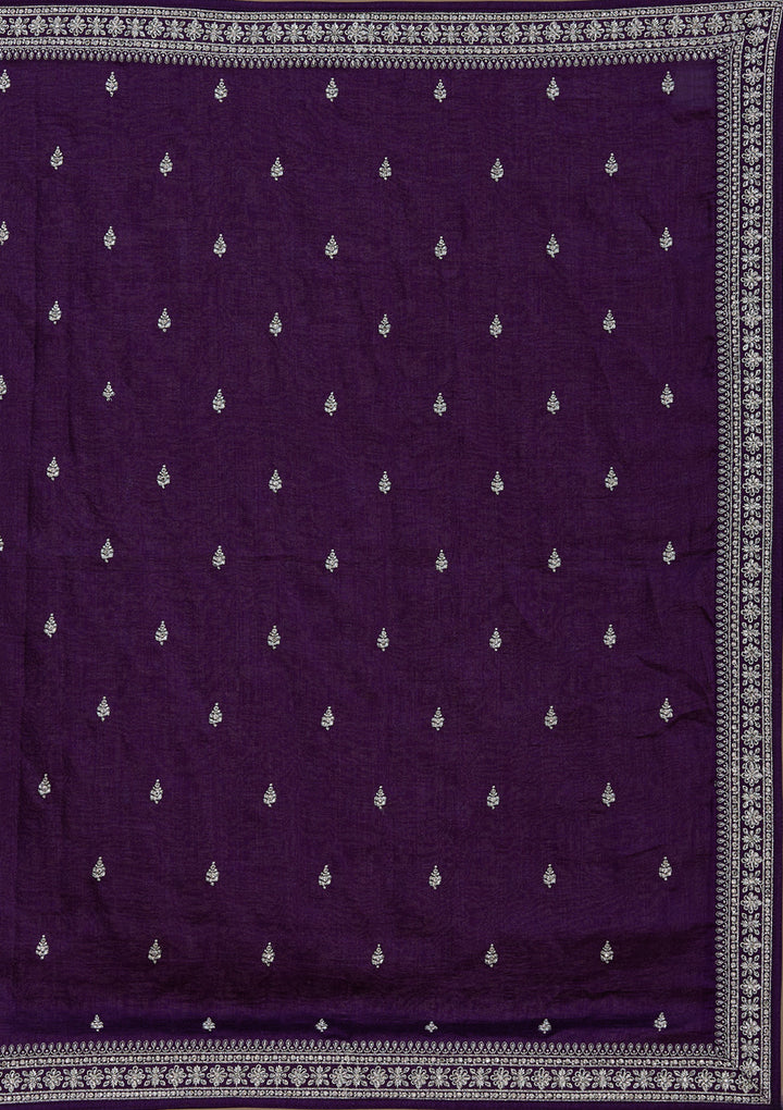 Purple Zariwork (Silver) Soft Raw Silk Readymade Lehenga