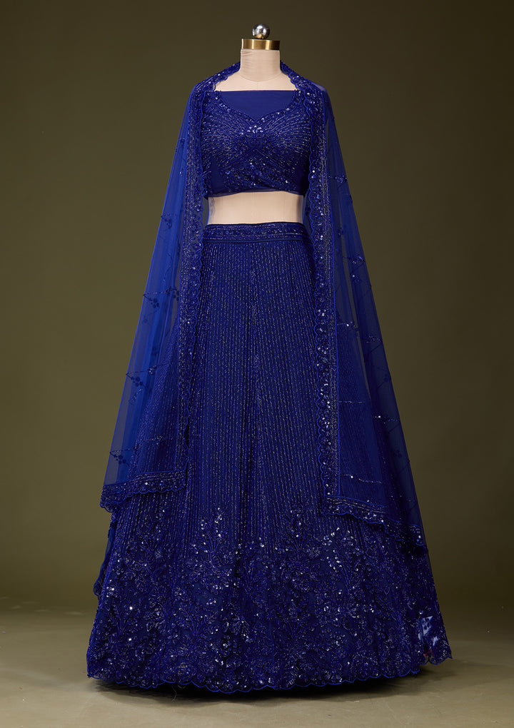 Royal Blue Sequins Net Readymade Lehenga