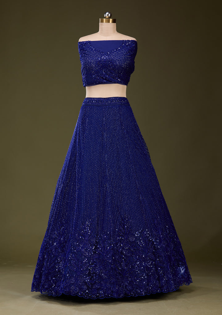 Royal Blue Sequins Net Readymade Lehenga