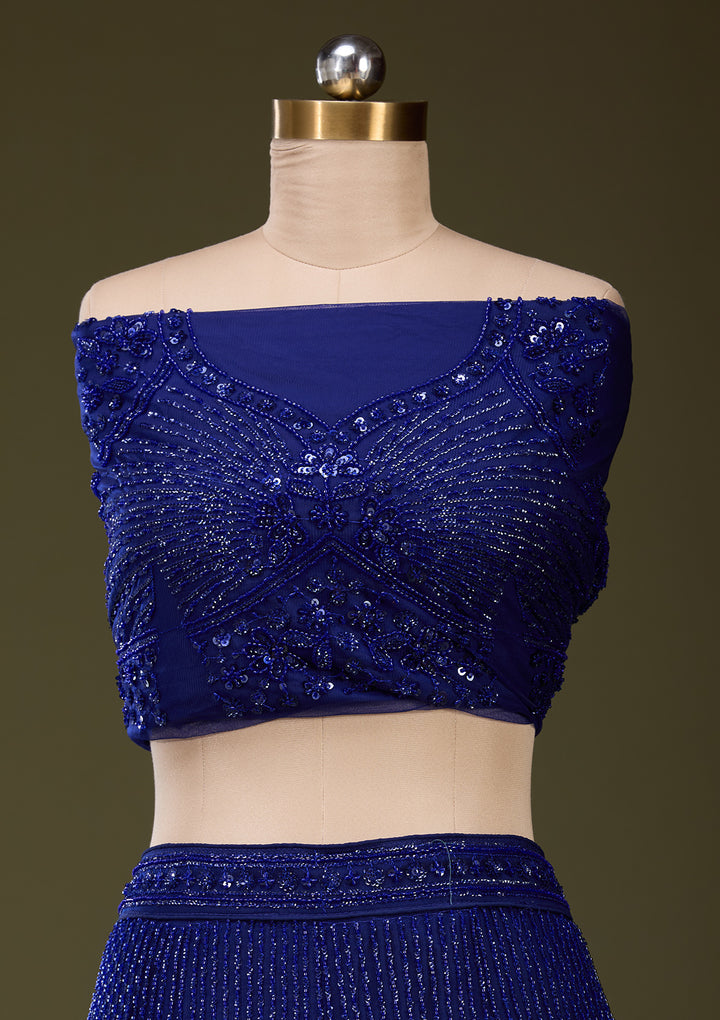 Royal Blue Sequins Net Readymade Lehenga