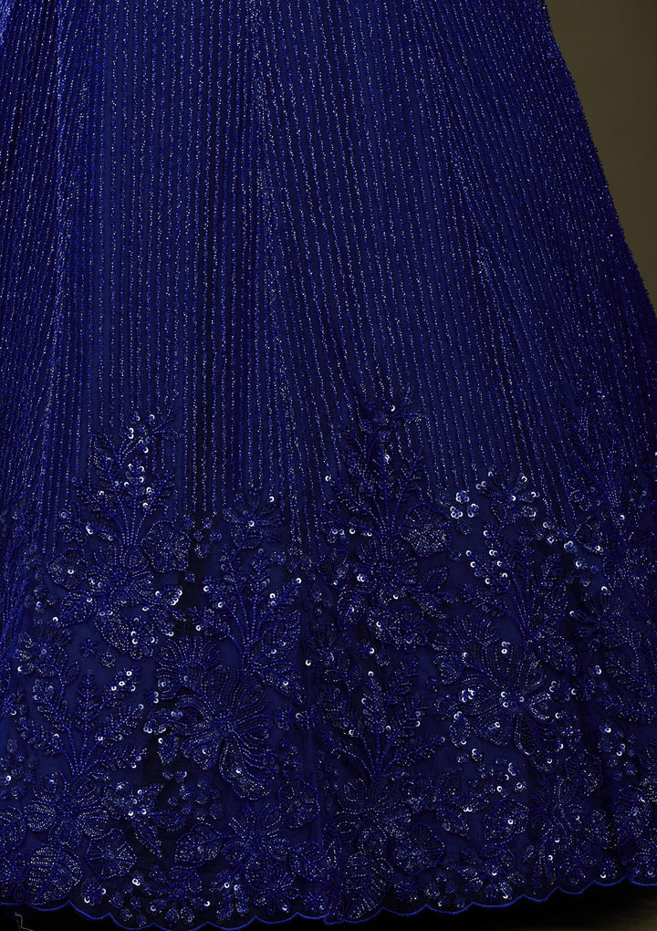 Royal Blue Sequins Net Readymade Lehenga