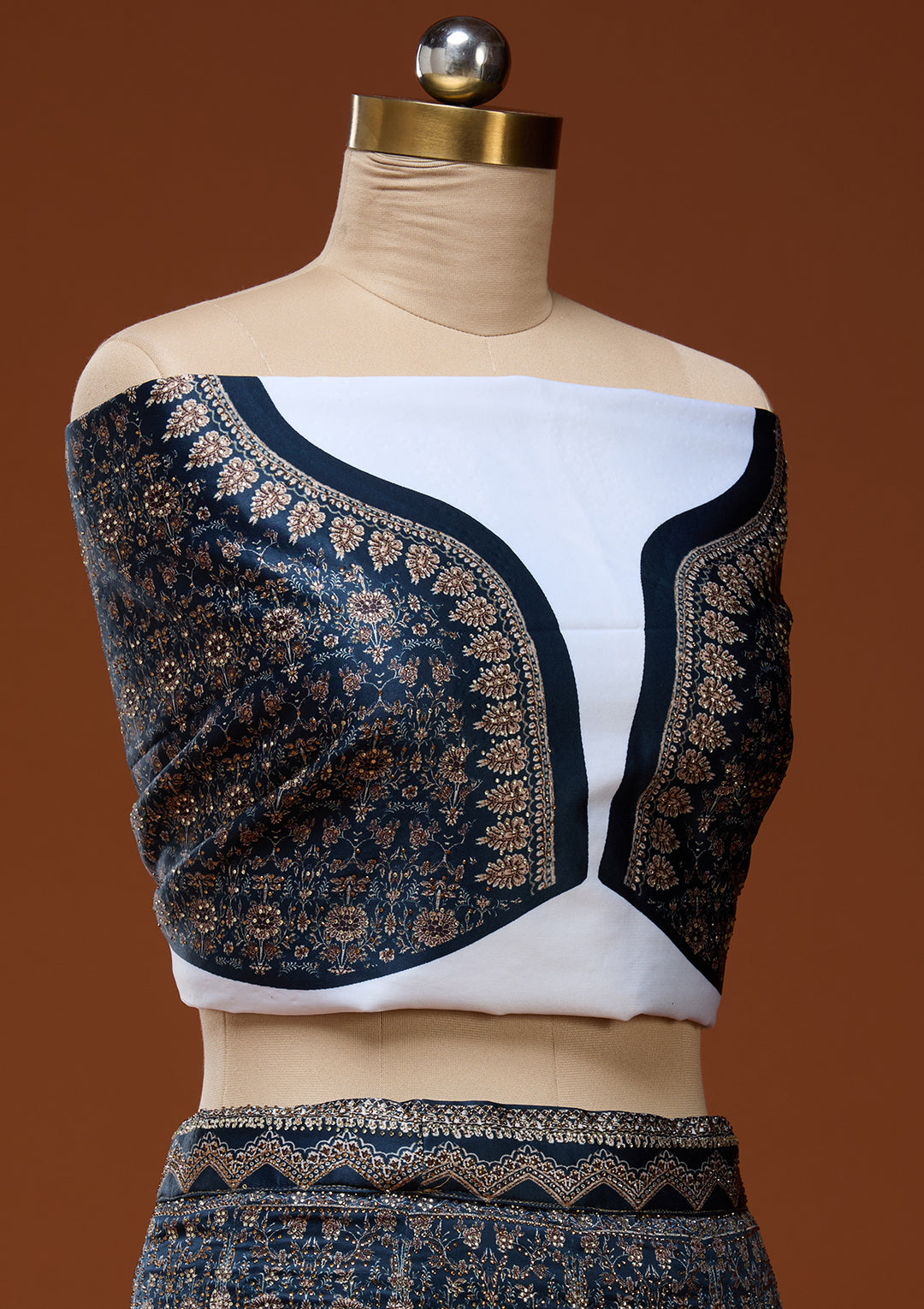 Navy Blue Stonework Satin Readymade Lehenga