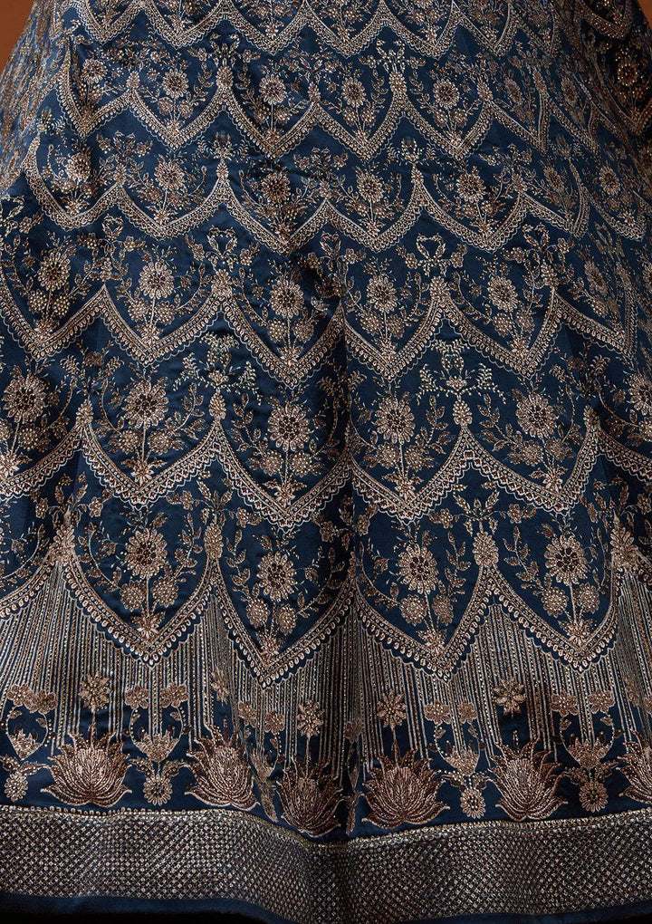 Navy Blue Stonework Satin Readymade Lehenga