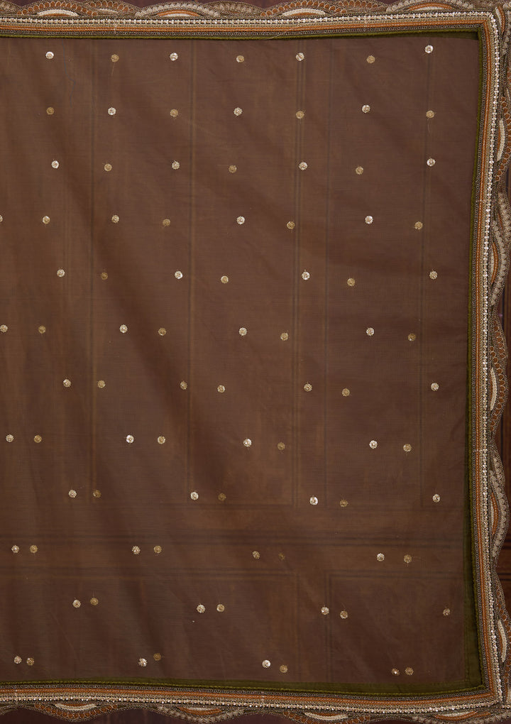 Mehendi Cording Net Semi-Stitched Lehenga