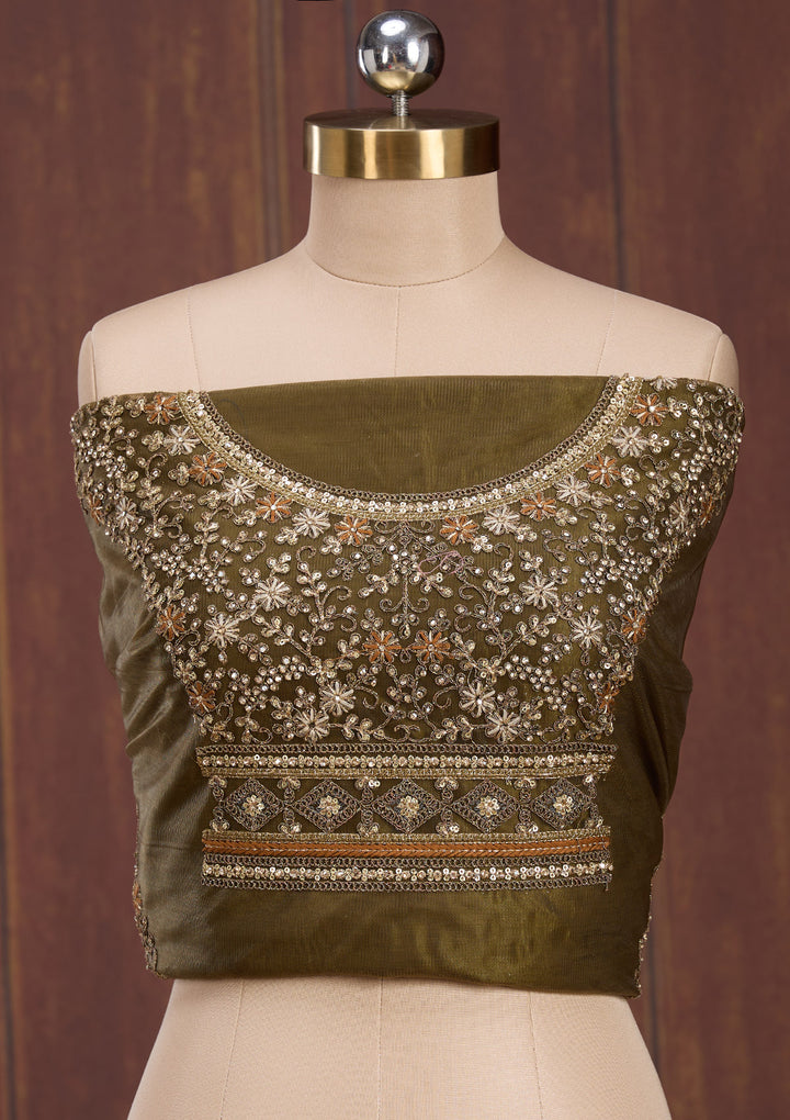 Mehendi Cording Net Semi-Stitched Lehenga