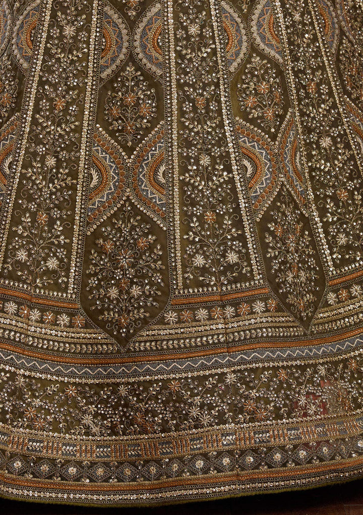 Mehendi Cording Net Semi-Stitched Lehenga