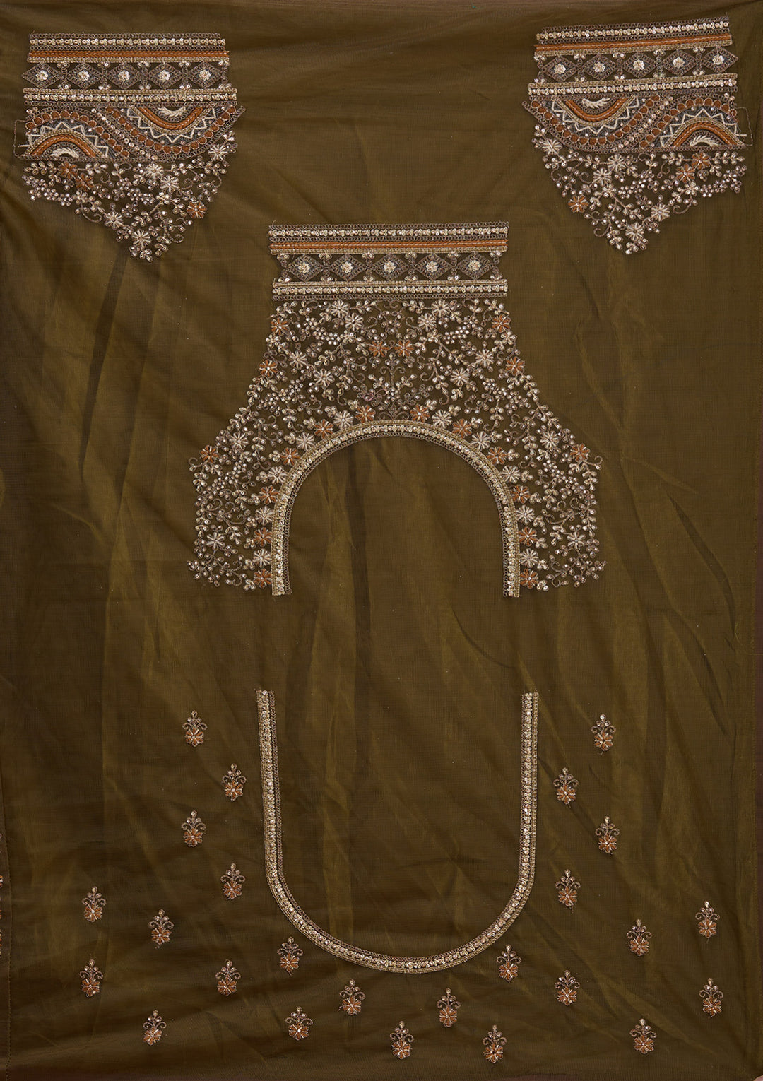 Mehendi Cording Net Semi-Stitched Lehenga