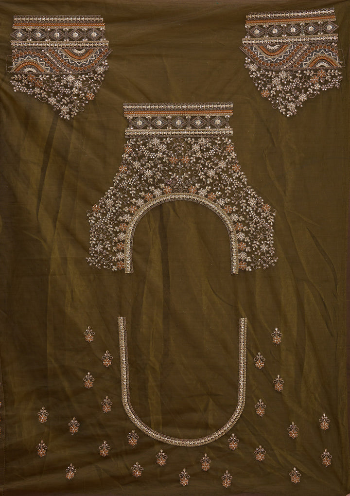 Mehendi Cording Net Semi-Stitched Lehenga