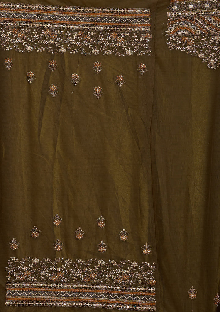 Mehendi Cording Net Semi-Stitched Lehenga