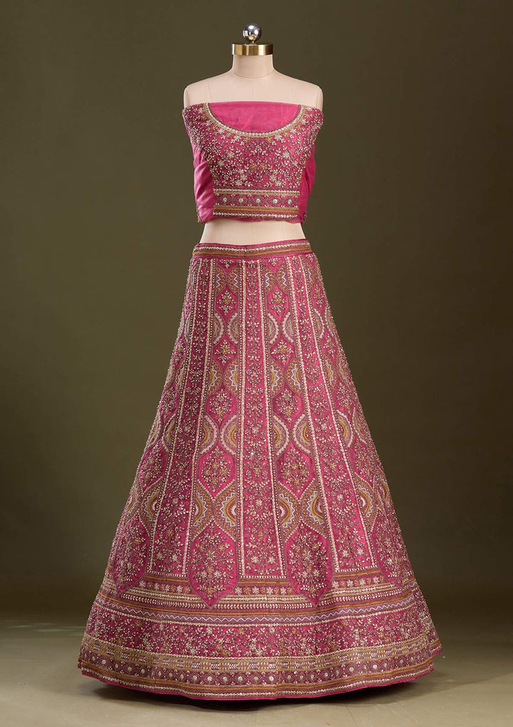 Onion Pink Cording Net Readymade Lehenga