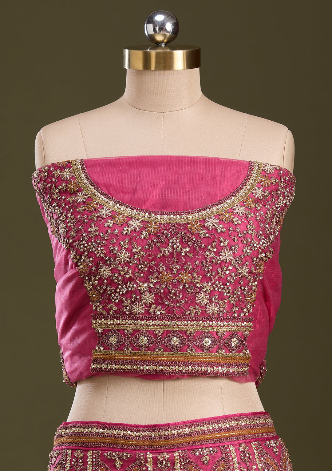 Onion Pink Cording Net Readymade Lehenga