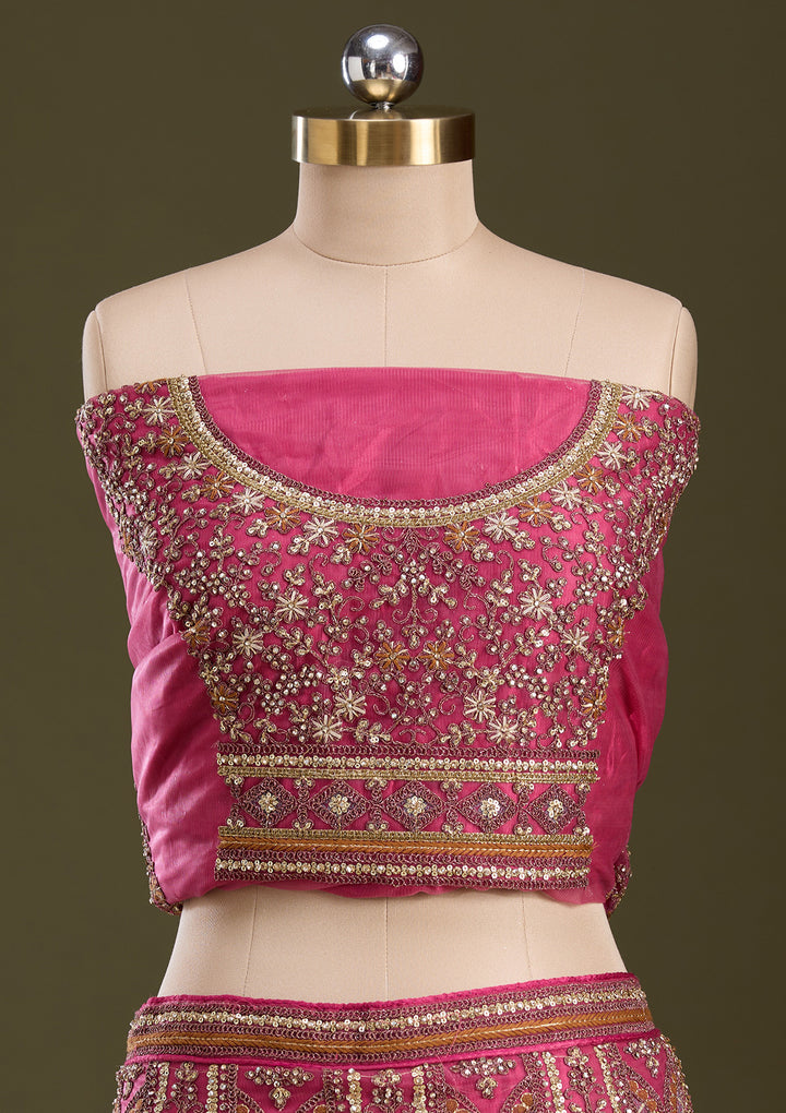 Onion Pink Cording Net Readymade Lehenga