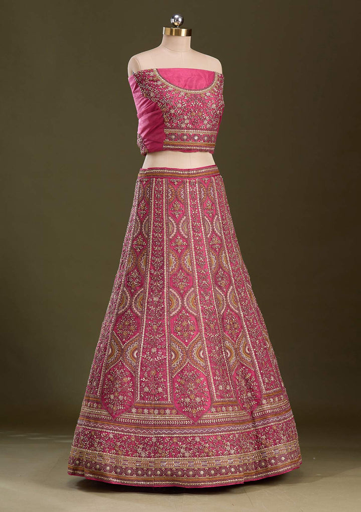 Onion Pink Cording Net Readymade Lehenga
