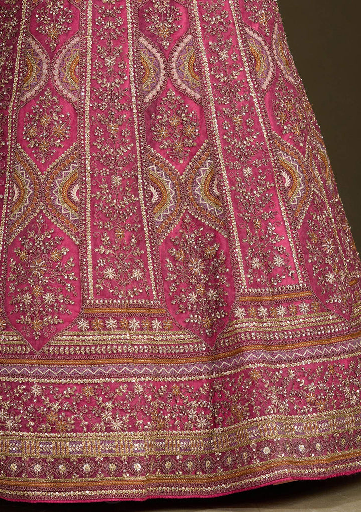 Onion Pink Cording Net Readymade Lehenga