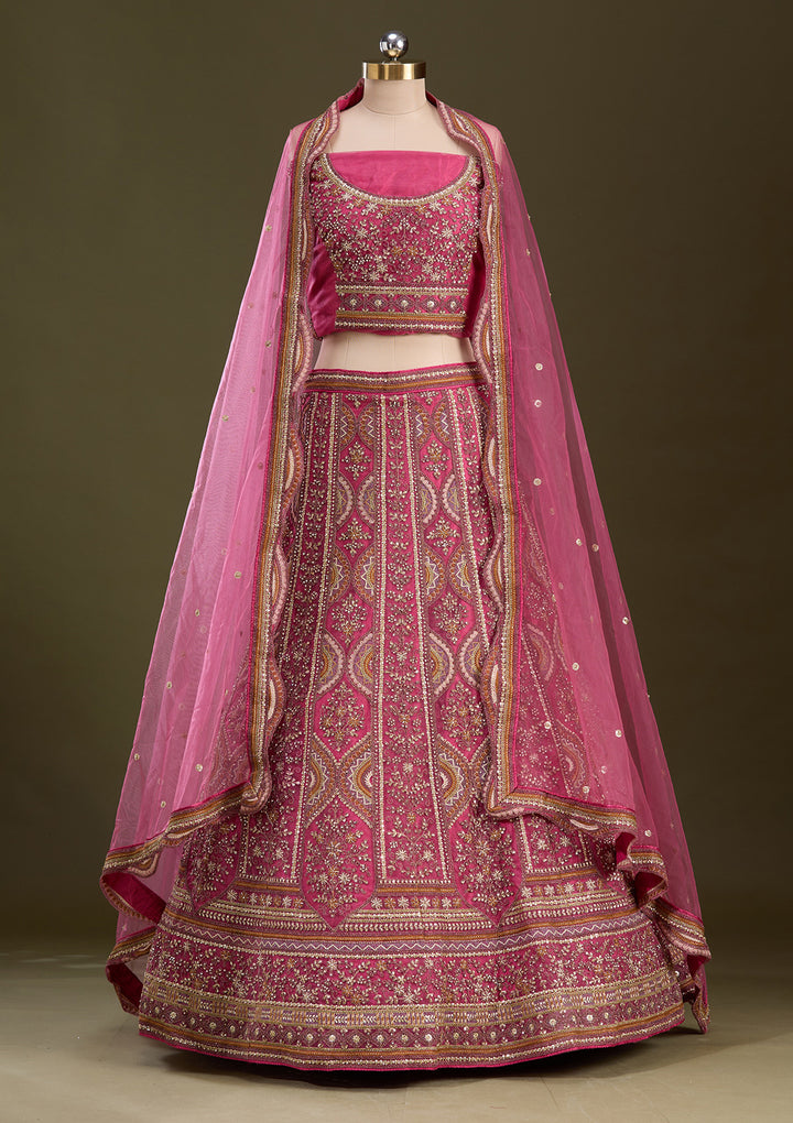 Onion Pink Cording Net Readymade Lehenga