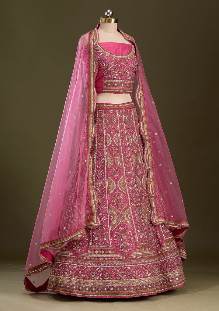 Onion Pink Cording Net Readymade Lehenga