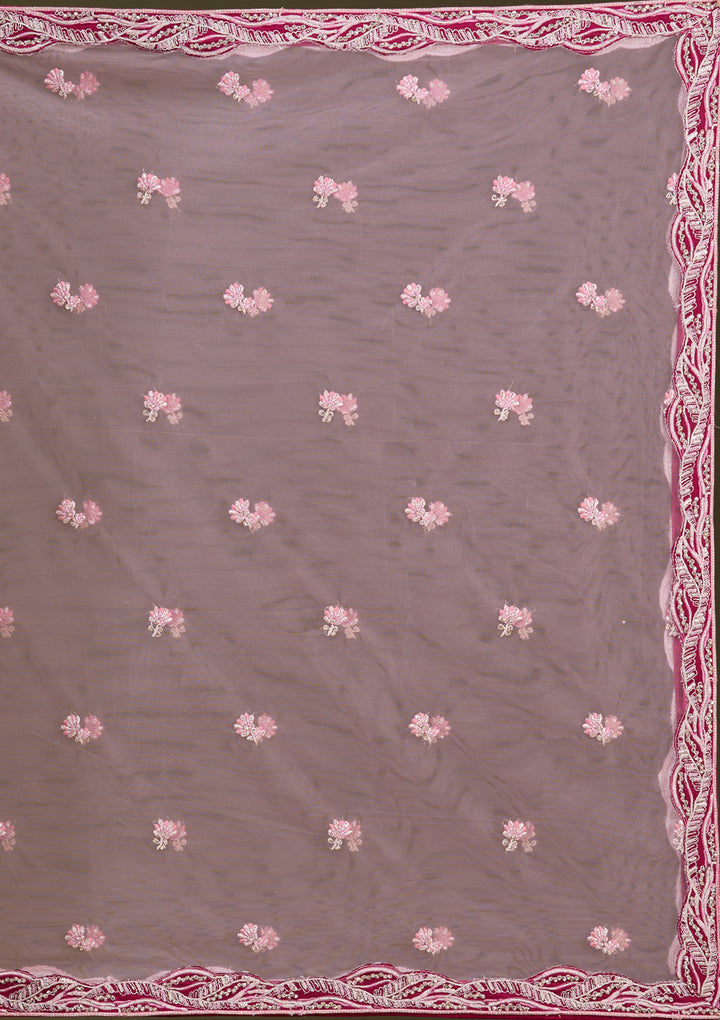 Maroon Cording Raw Silk Semi-Stitched Lehenga