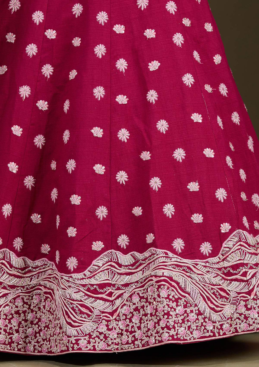 Maroon Cording Raw Silk Semi-Stitched Lehenga