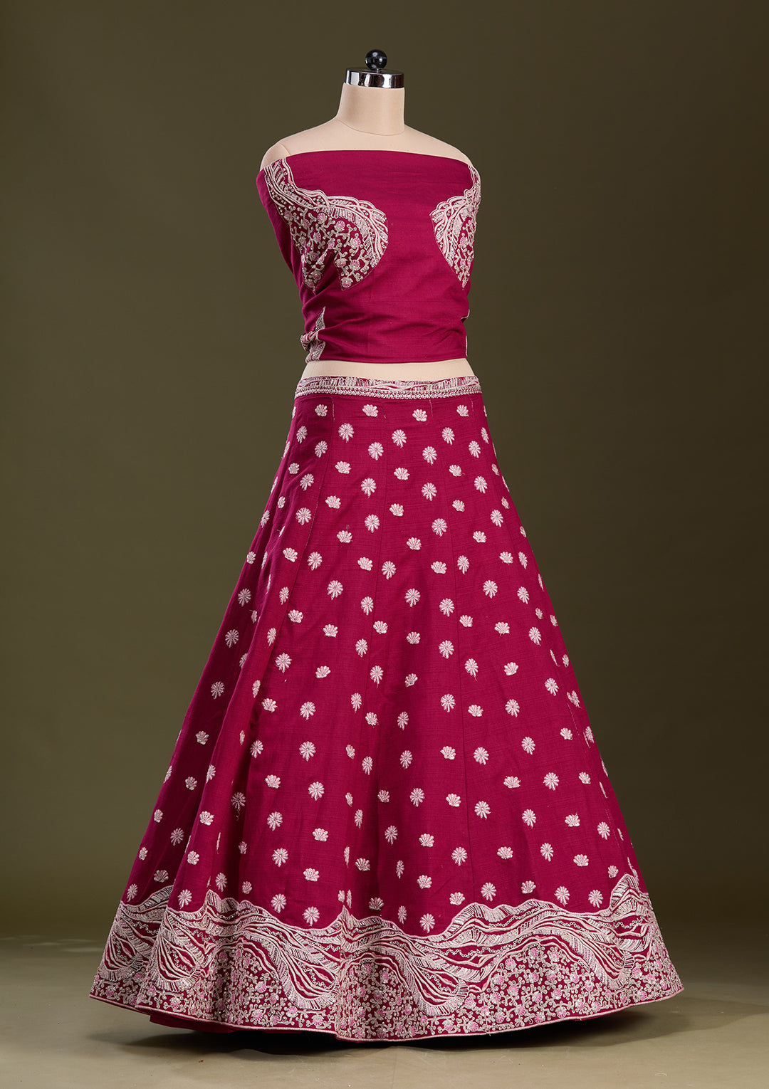 Maroon Cording Raw Silk Semi-Stitched Lehenga