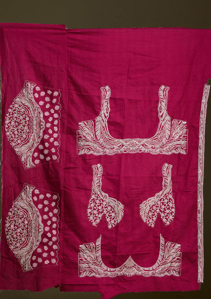 Maroon Cording Raw Silk Semi-Stitched Lehenga
