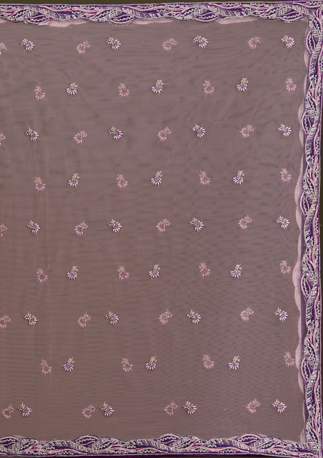 Purple Cording Raw Silk Semi-Stitched Lehenga