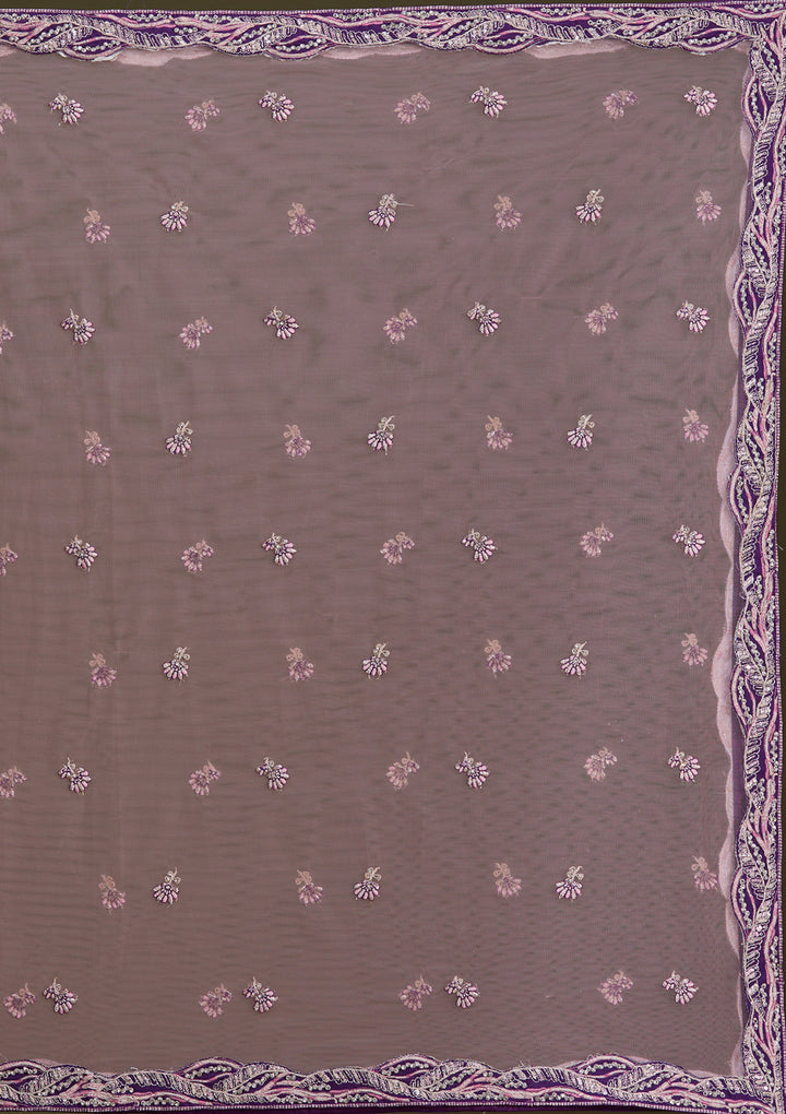 Purple Cording Raw Silk Semi-Stitched Lehenga