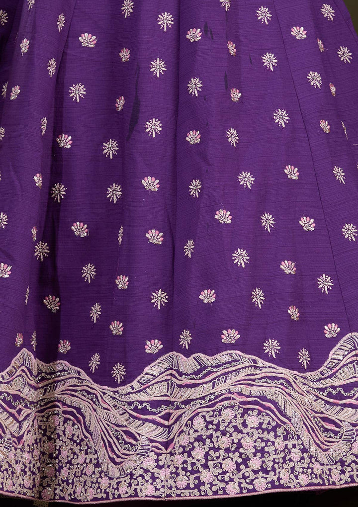 Purple Cording Raw Silk Semi-Stitched Lehenga